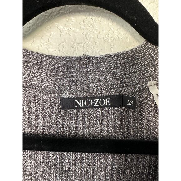 NIC+ZOE V-Neck Faux Fur Cuff Sweater Charcoal Gray Size XS - Picture 6 of 7